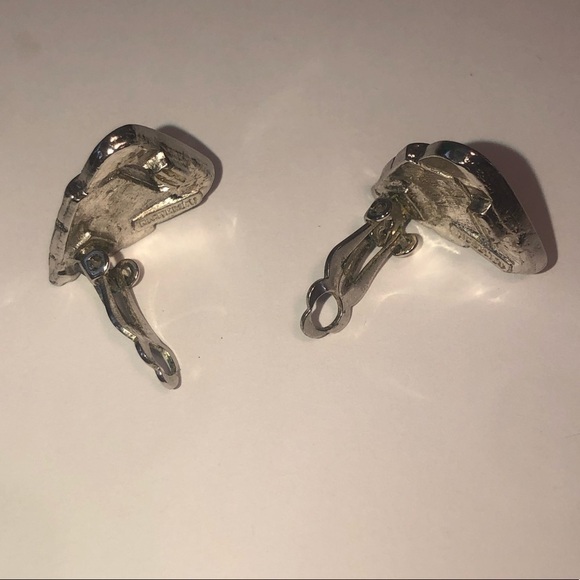 vtg Richelieu Art Deco Style Silver Tone Black Rhinestone Clip On Earrings 7mm - Picture 5 of 7